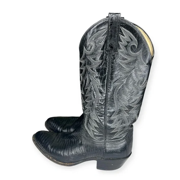 Dan Post Men’s Black Leather Cowboy Boots Size 8 D Great Condition!! Rockabilly - Picture 4 of 9